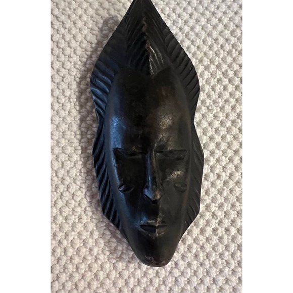 African Face Carved Wooden Mask 8” - Picture 2 of 9
